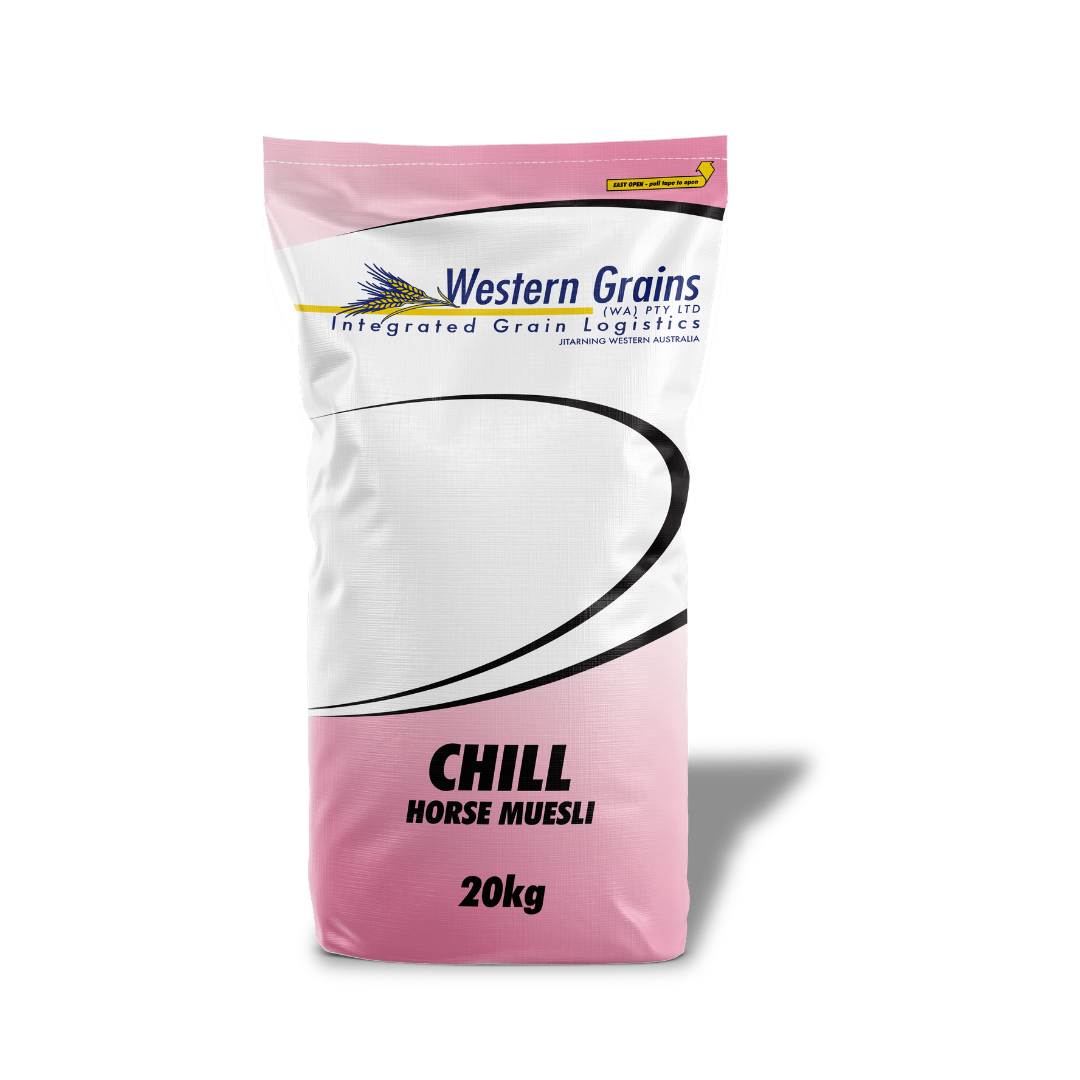 Bag of Western Grains Chill Horse Muesli on a white background