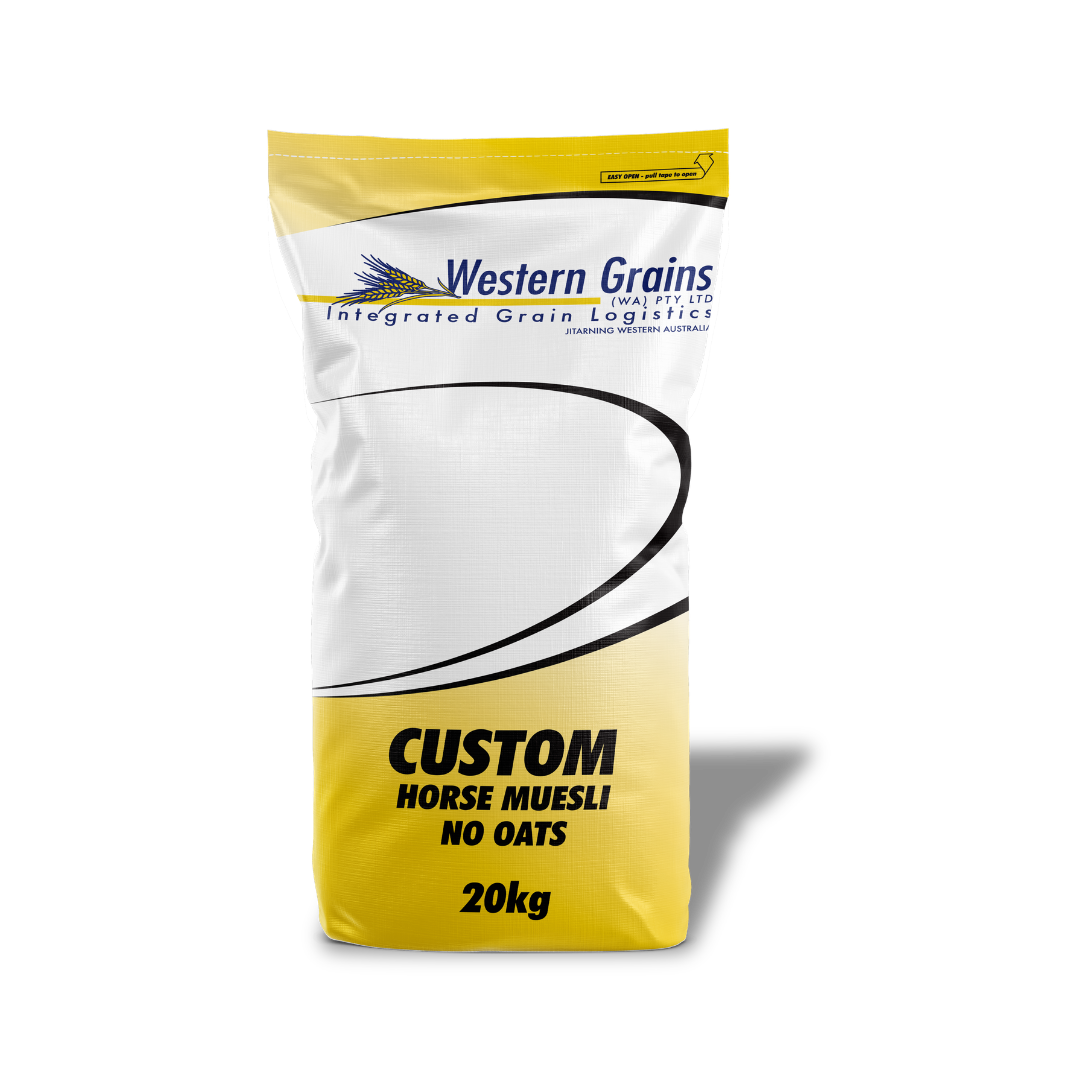 Bag of Western Grains Custom Horse Muesli No Oats on a white background