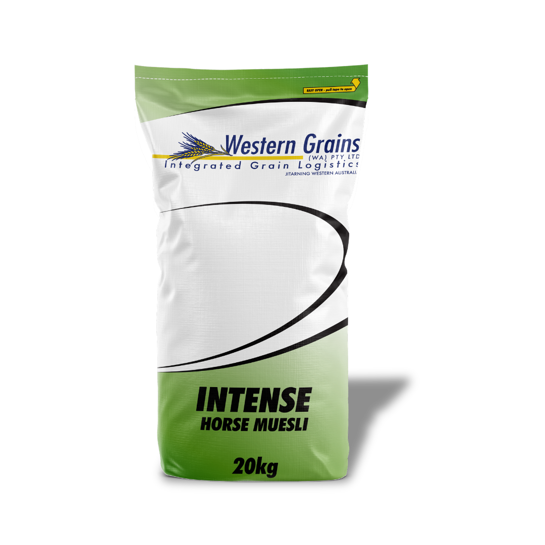 Bag of Western Grains Intense Horse Muesli on a white background